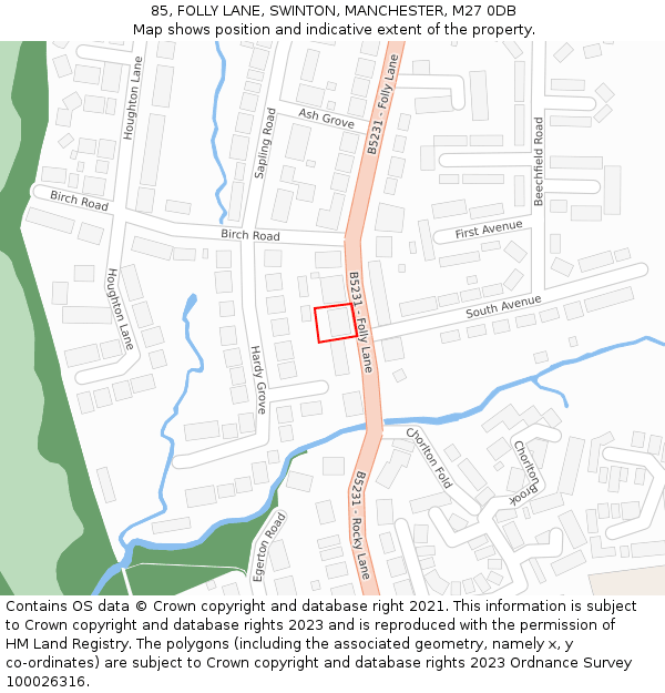 85, FOLLY LANE, SWINTON, MANCHESTER, M27 0DB: Location map and indicative extent of plot