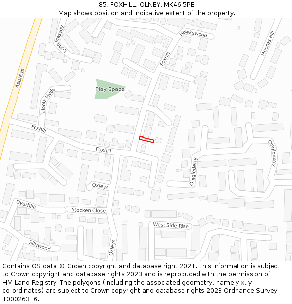 85, FOXHILL, OLNEY, MK46 5PE: Location map and indicative extent of plot