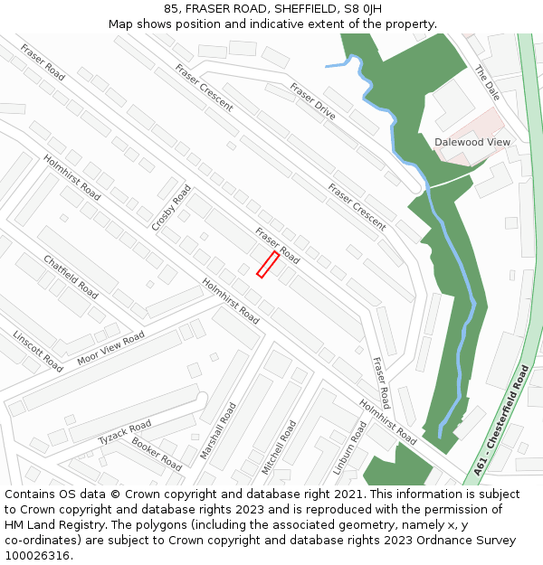 85, FRASER ROAD, SHEFFIELD, S8 0JH: Location map and indicative extent of plot