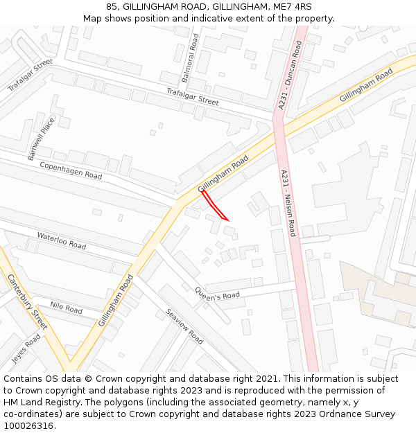 85, GILLINGHAM ROAD, GILLINGHAM, ME7 4RS: Location map and indicative extent of plot