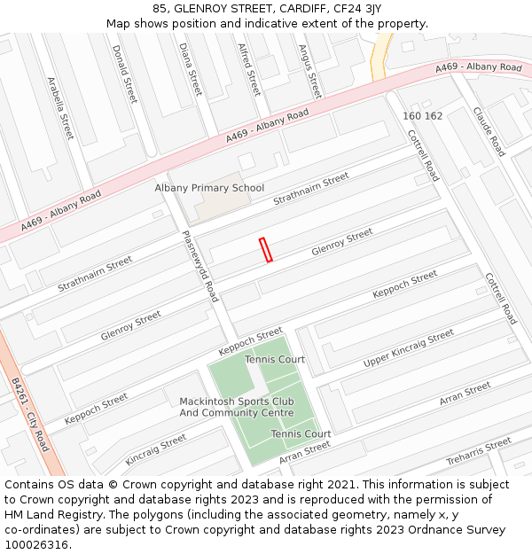 85, GLENROY STREET, CARDIFF, CF24 3JY: Location map and indicative extent of plot