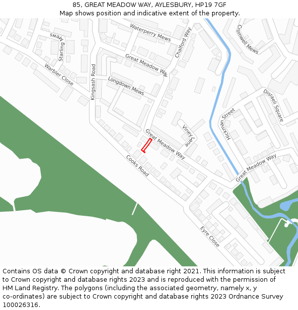85, GREAT MEADOW WAY, AYLESBURY, HP19 7GF: Location map and indicative extent of plot