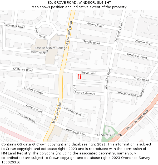 85, GROVE ROAD, WINDSOR, SL4 1HT: Location map and indicative extent of plot