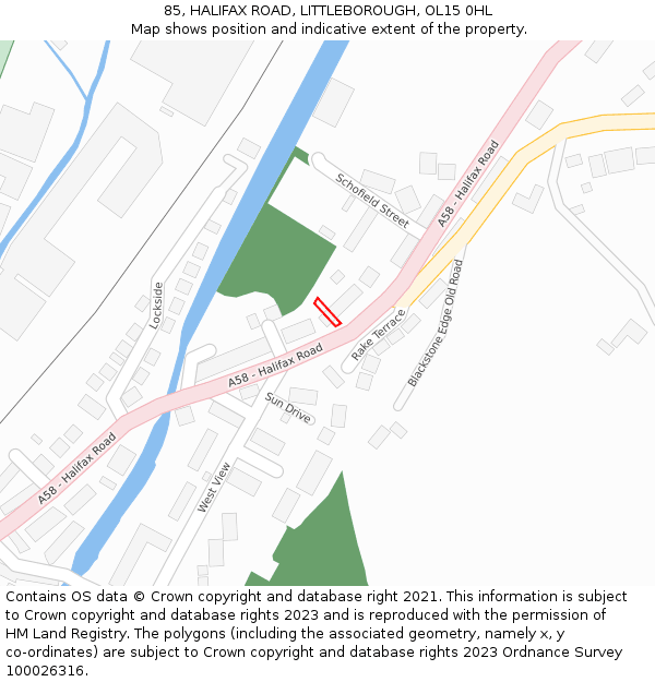 85, HALIFAX ROAD, LITTLEBOROUGH, OL15 0HL: Location map and indicative extent of plot