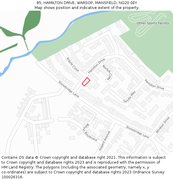85, HAMILTON DRIVE, WARSOP, MANSFIELD, NG20 0EY: Location map and indicative extent of plot
