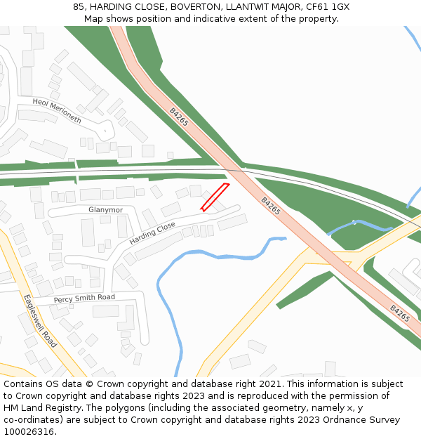 85, HARDING CLOSE, BOVERTON, LLANTWIT MAJOR, CF61 1GX: Location map and indicative extent of plot