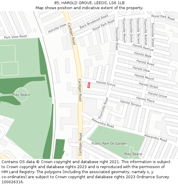85, HAROLD GROVE, LEEDS, LS6 1LB: Location map and indicative extent of plot