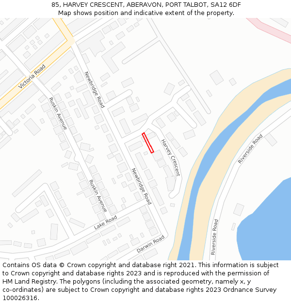 85, HARVEY CRESCENT, ABERAVON, PORT TALBOT, SA12 6DF: Location map and indicative extent of plot