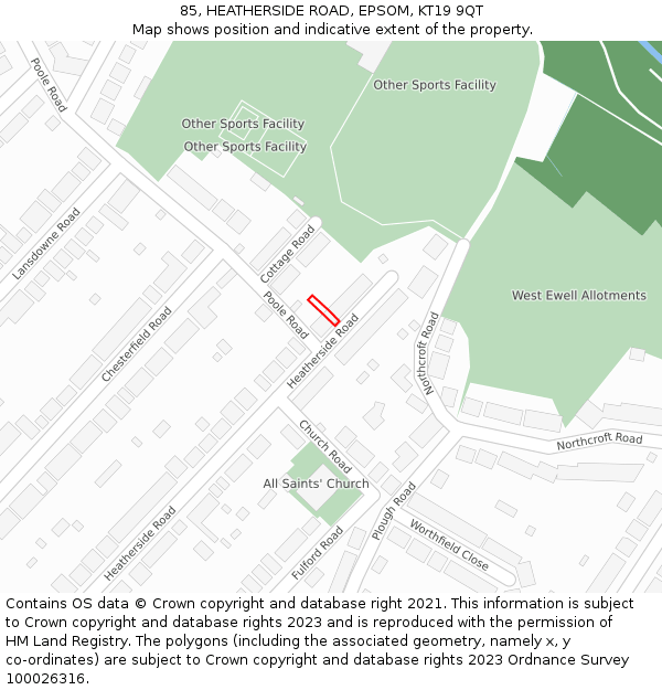 85, HEATHERSIDE ROAD, EPSOM, KT19 9QT: Location map and indicative extent of plot