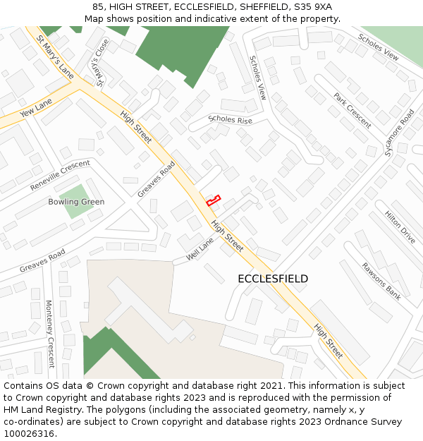 85, HIGH STREET, ECCLESFIELD, SHEFFIELD, S35 9XA: Location map and indicative extent of plot