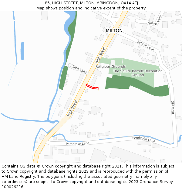 85, HIGH STREET, MILTON, ABINGDON, OX14 4EJ: Location map and indicative extent of plot
