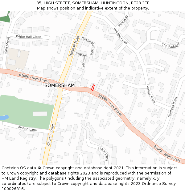 85, HIGH STREET, SOMERSHAM, HUNTINGDON, PE28 3EE: Location map and indicative extent of plot