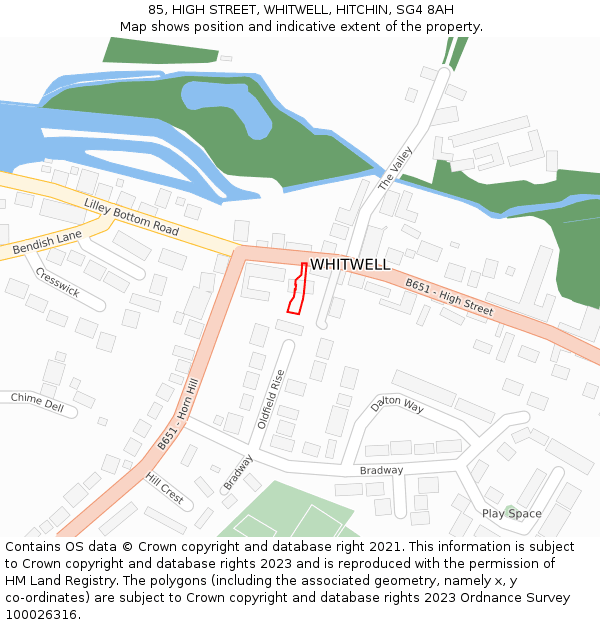 85, HIGH STREET, WHITWELL, HITCHIN, SG4 8AH: Location map and indicative extent of plot