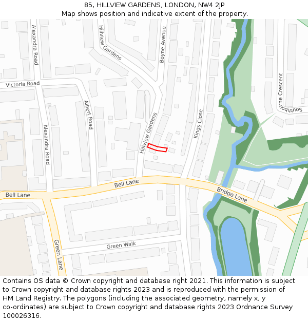 85, HILLVIEW GARDENS, LONDON, NW4 2JP: Location map and indicative extent of plot