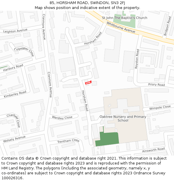 85, HORSHAM ROAD, SWINDON, SN3 2FJ: Location map and indicative extent of plot