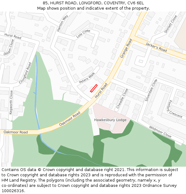 85, HURST ROAD, LONGFORD, COVENTRY, CV6 6EL: Location map and indicative extent of plot