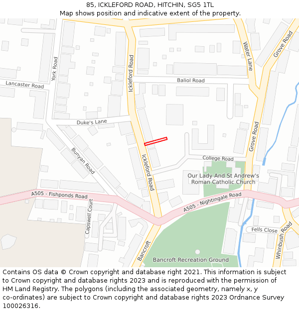 85, ICKLEFORD ROAD, HITCHIN, SG5 1TL: Location map and indicative extent of plot