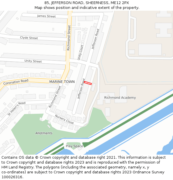 85, JEFFERSON ROAD, SHEERNESS, ME12 2PX: Location map and indicative extent of plot