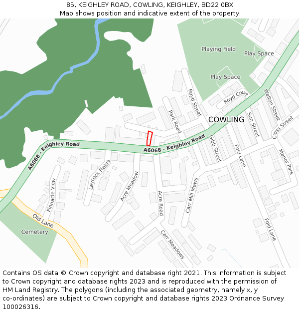 85, KEIGHLEY ROAD, COWLING, KEIGHLEY, BD22 0BX: Location map and indicative extent of plot