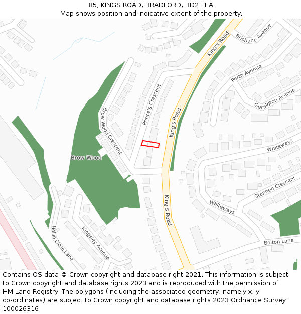 85, KINGS ROAD, BRADFORD, BD2 1EA: Location map and indicative extent of plot
