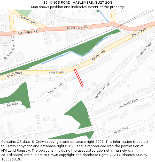 85, KINGS ROAD, HASLEMERE, GU27 2QG: Location map and indicative extent of plot
