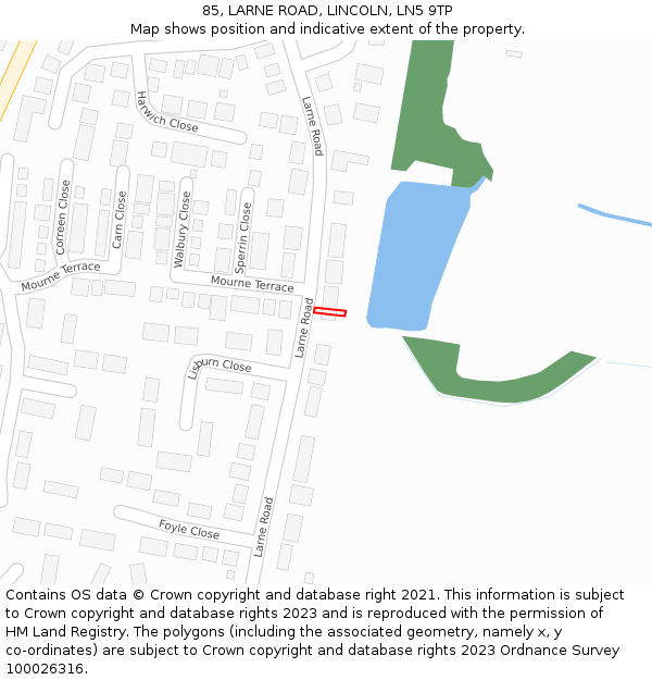 85, LARNE ROAD, LINCOLN, LN5 9TP: Location map and indicative extent of plot
