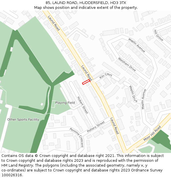 85, LAUND ROAD, HUDDERSFIELD, HD3 3TX: Location map and indicative extent of plot