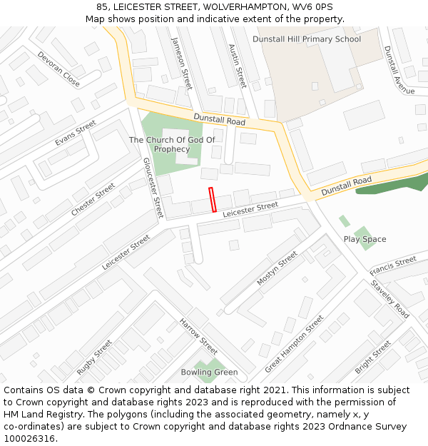 85, LEICESTER STREET, WOLVERHAMPTON, WV6 0PS: Location map and indicative extent of plot