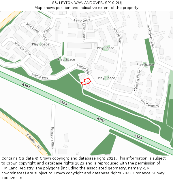 85, LEYTON WAY, ANDOVER, SP10 2UJ: Location map and indicative extent of plot