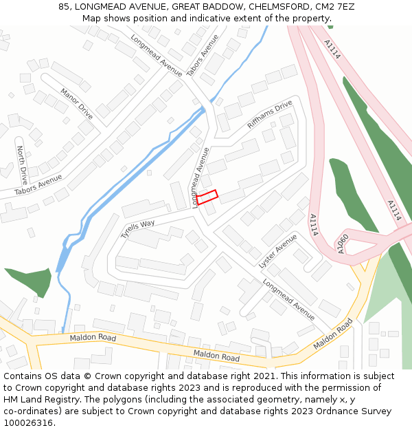 85, LONGMEAD AVENUE, GREAT BADDOW, CHELMSFORD, CM2 7EZ: Location map and indicative extent of plot