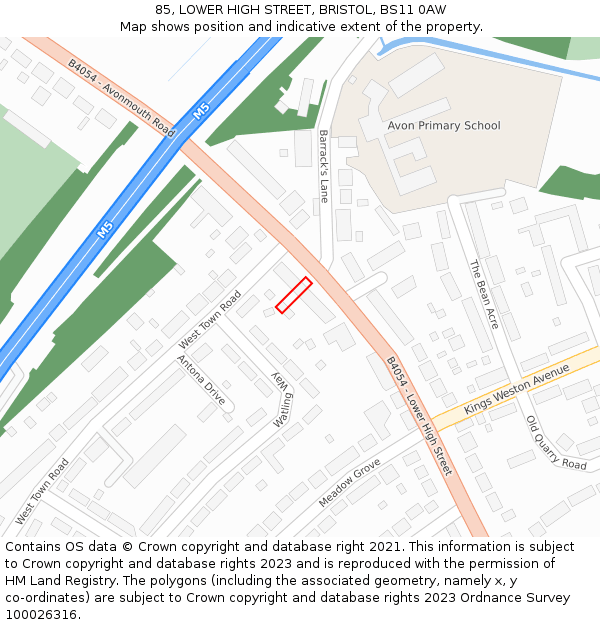 85, LOWER HIGH STREET, BRISTOL, BS11 0AW: Location map and indicative extent of plot
