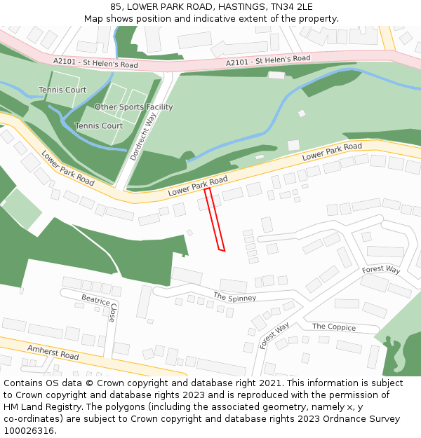 85, LOWER PARK ROAD, HASTINGS, TN34 2LE: Location map and indicative extent of plot