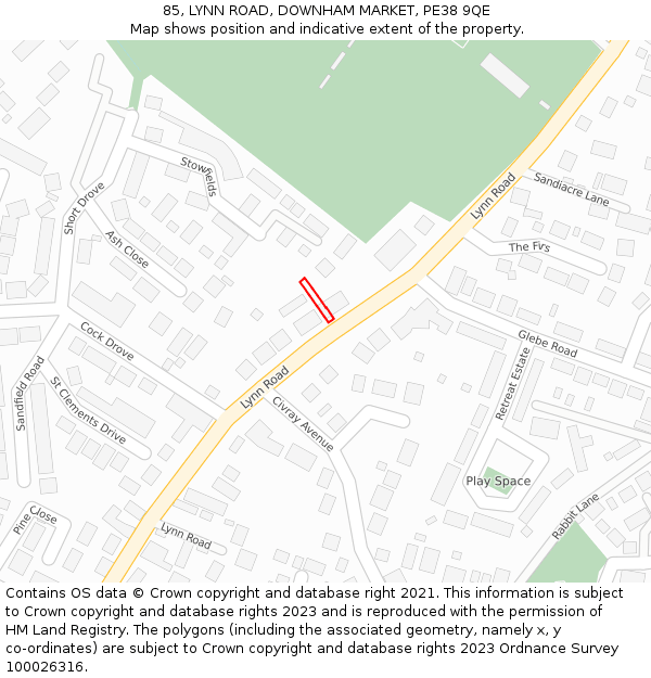85, LYNN ROAD, DOWNHAM MARKET, PE38 9QE: Location map and indicative extent of plot