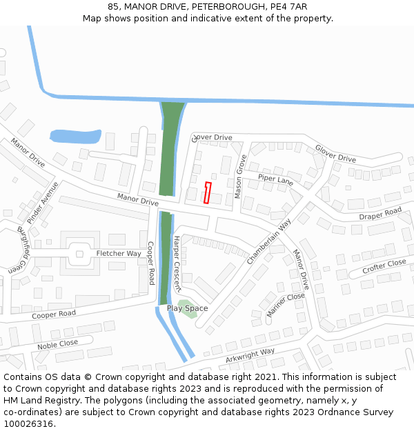 85, MANOR DRIVE, PETERBOROUGH, PE4 7AR: Location map and indicative extent of plot