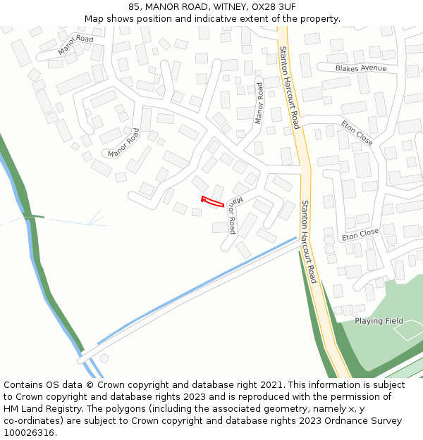 85, MANOR ROAD, WITNEY, OX28 3UF: Location map and indicative extent of plot