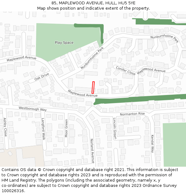 85, MAPLEWOOD AVENUE, HULL, HU5 5YE: Location map and indicative extent of plot