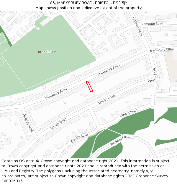 85, MARKSBURY ROAD, BRISTOL, BS3 5JY: Location map and indicative extent of plot