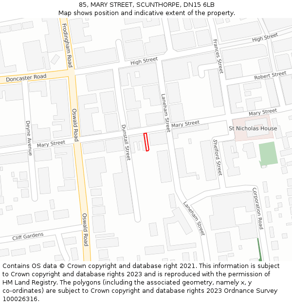 85, MARY STREET, SCUNTHORPE, DN15 6LB: Location map and indicative extent of plot