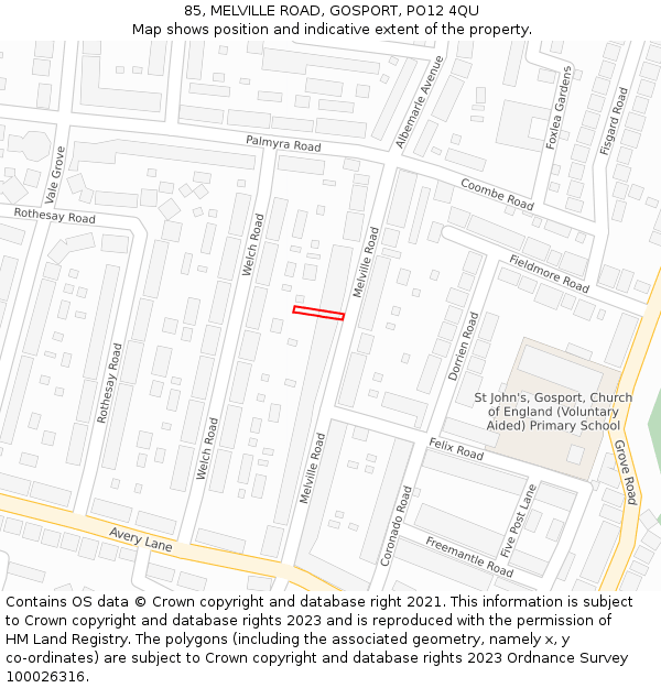 85, MELVILLE ROAD, GOSPORT, PO12 4QU: Location map and indicative extent of plot