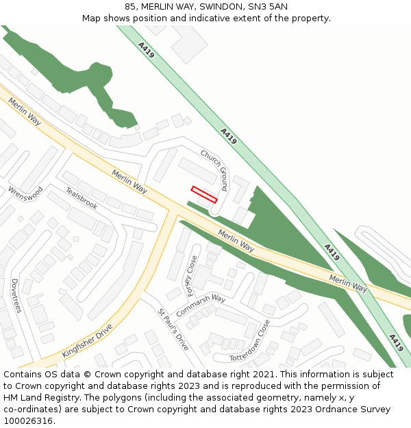85, MERLIN WAY, SWINDON, SN3 5AN: Location map and indicative extent of plot