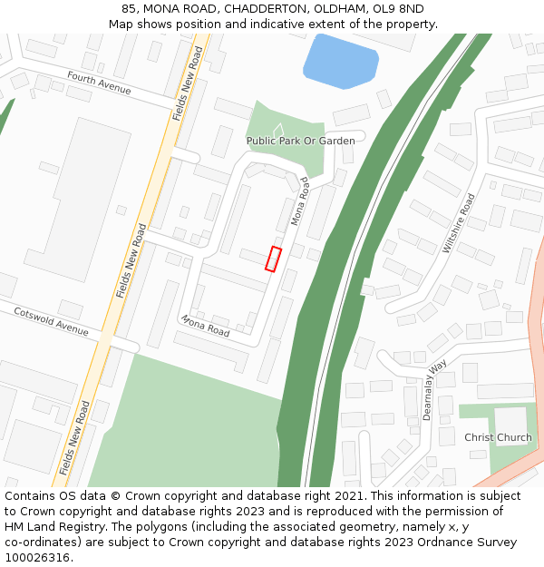 85, MONA ROAD, CHADDERTON, OLDHAM, OL9 8ND: Location map and indicative extent of plot