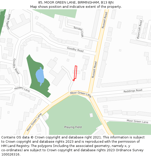 85, MOOR GREEN LANE, BIRMINGHAM, B13 8JN: Location map and indicative extent of plot
