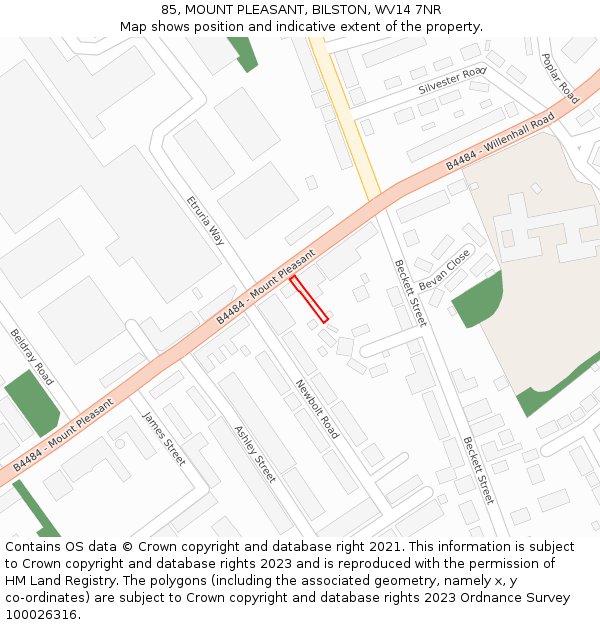 85, MOUNT PLEASANT, BILSTON, WV14 7NR: Location map and indicative extent of plot