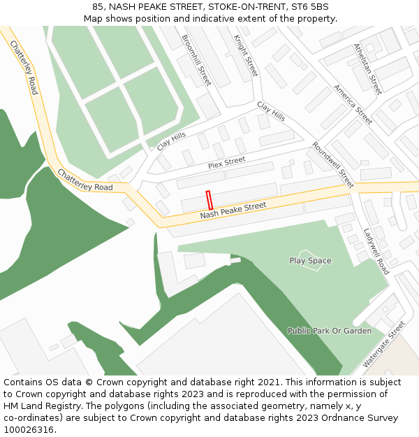 85, NASH PEAKE STREET, STOKE-ON-TRENT, ST6 5BS: Location map and indicative extent of plot