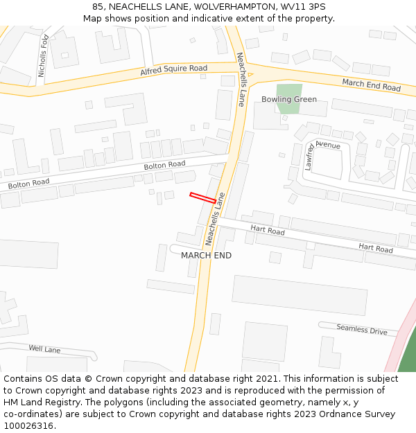 85, NEACHELLS LANE, WOLVERHAMPTON, WV11 3PS: Location map and indicative extent of plot