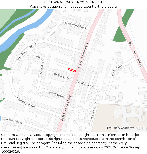 85, NEWARK ROAD, LINCOLN, LN5 8NE: Location map and indicative extent of plot