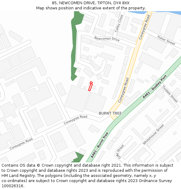 85, NEWCOMEN DRIVE, TIPTON, DY4 8XX: Location map and indicative extent of plot