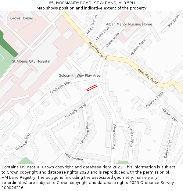 85, NORMANDY ROAD, ST ALBANS, AL3 5PU: Location map and indicative extent of plot