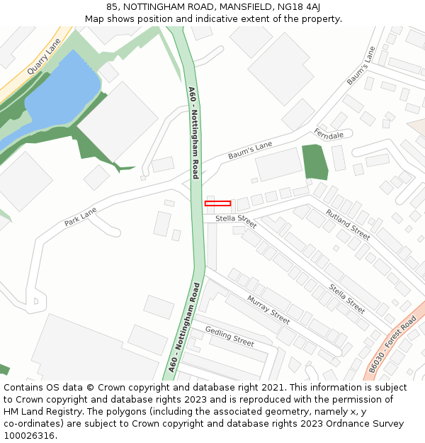 85, NOTTINGHAM ROAD, MANSFIELD, NG18 4AJ: Location map and indicative extent of plot