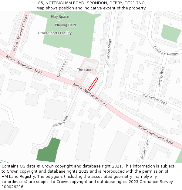 85, NOTTINGHAM ROAD, SPONDON, DERBY, DE21 7NG: Location map and indicative extent of plot
